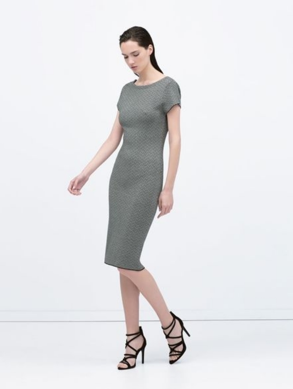Zara Knit Scoop Back Cap Sleeve Bodycon Midi Dress